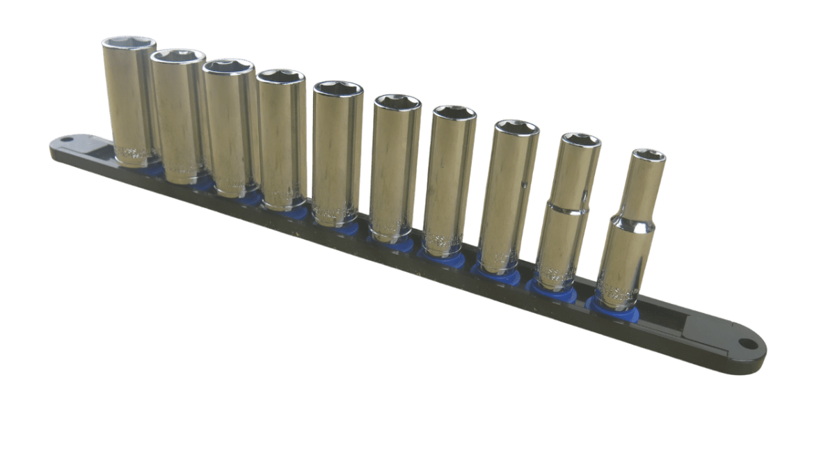 Trax 3/8"Dr 6Pt Deep Cr.V Metric Socket Rail, 10 pieces - ARX-SR3810ML - AIMS Industrial Supplies