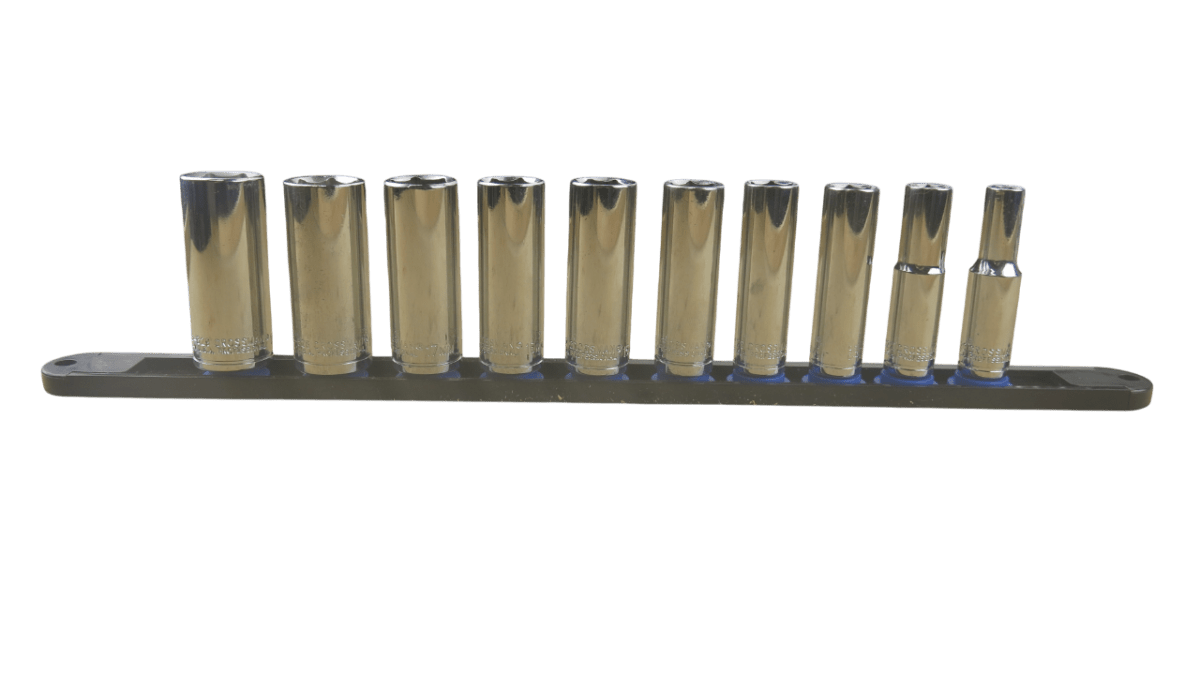 Trax 3/8"Dr 6Pt Deep Cr.V Metric Socket Rail, 10 pieces - ARX-SR3810ML - AIMS Industrial Supplies
