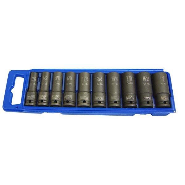 Trax AD - 4011SB 1/2" Drive Deep Imperial Impact Socket Set, 10 pcs - AIMS Industrial Supplies