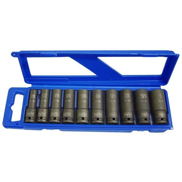 Trax AD - 4011SB 1/2" Drive Deep Imperial Impact Socket Set, 10 pcs - AIMS Industrial Supplies