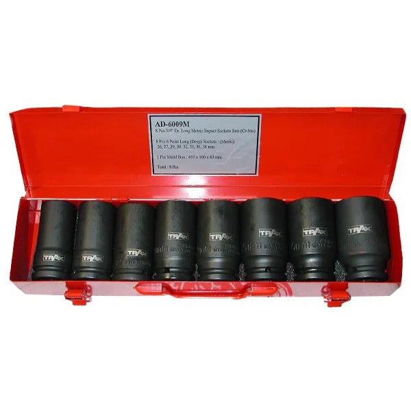 Trax AD-6009M 3/4" Drive 6PT Deep Metric Impact Socket Set, 8Pc Set1