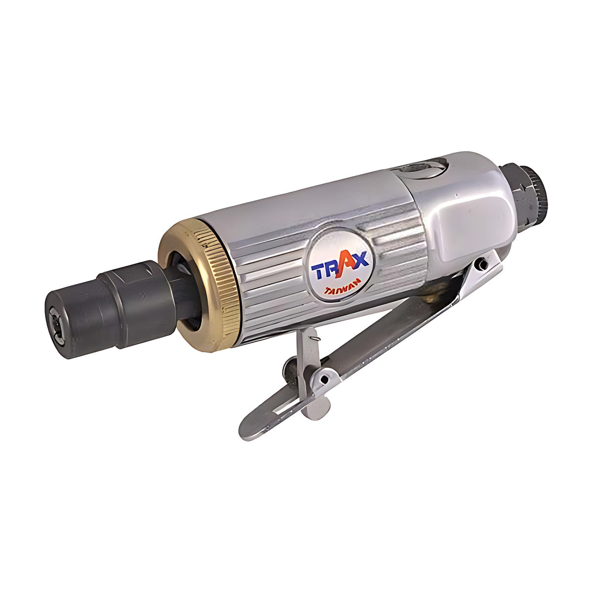 Trax ARX-113M mini air die grinder 25000 RPM, silver body with brass collar and trigger lever
