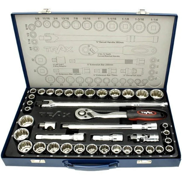 Trax ARX-12040 1/2" Drive Socket Set, MM & SAE, 40pcs1