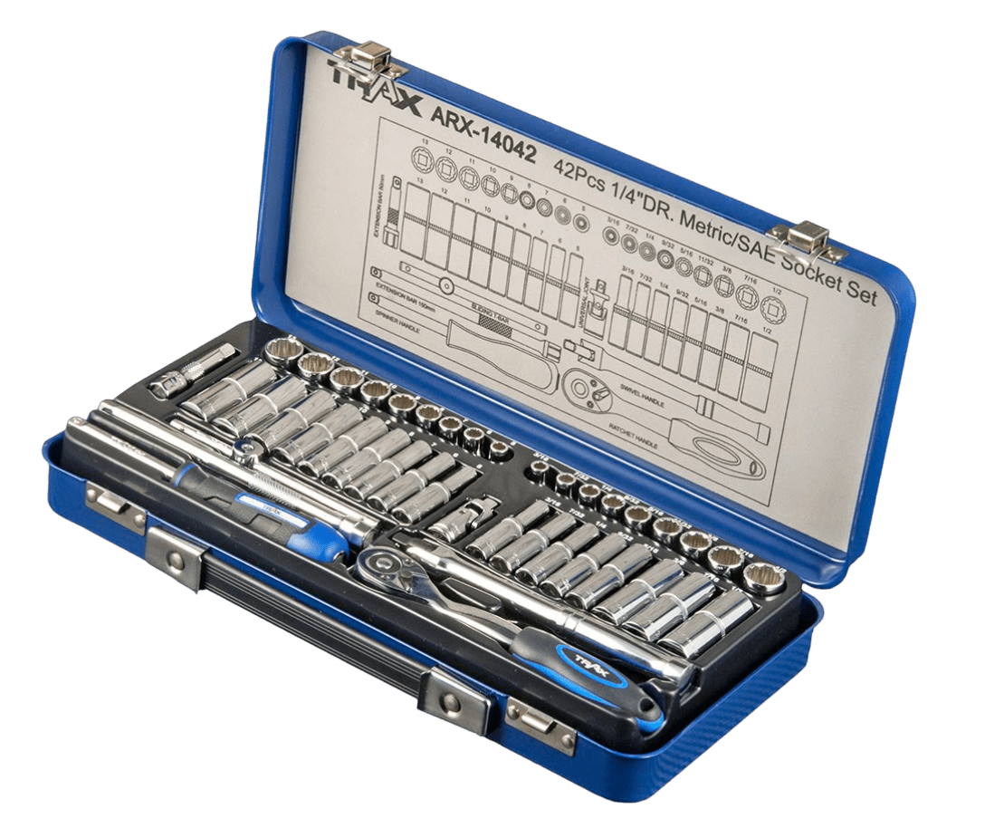 Trax ARX-14042 1/4" Drive Metric/ SAE Socket Set, 42Pc Set - AIMS Industrial Supplies