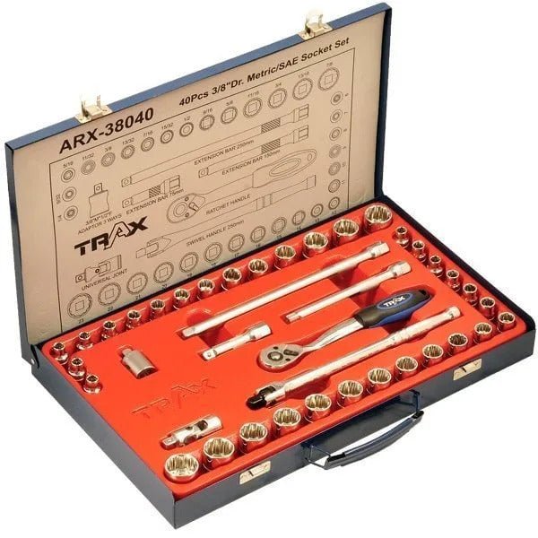 Trax ARX-38040 3/8" Drive MM/SAE Socket Set, 40Pc Set - AIMS Industrial Supplies