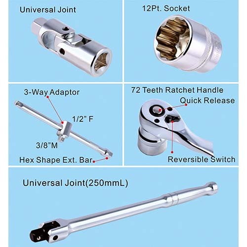 Trax ARX-38040 3/8" Drive MM/SAE Socket Set, 40Pc Set3