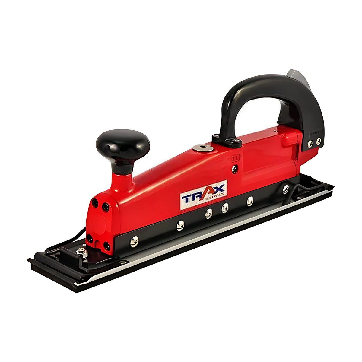 Trax ARX-468 1/4" PT dual piston sander, red body with black handle and knob, three-quarter view