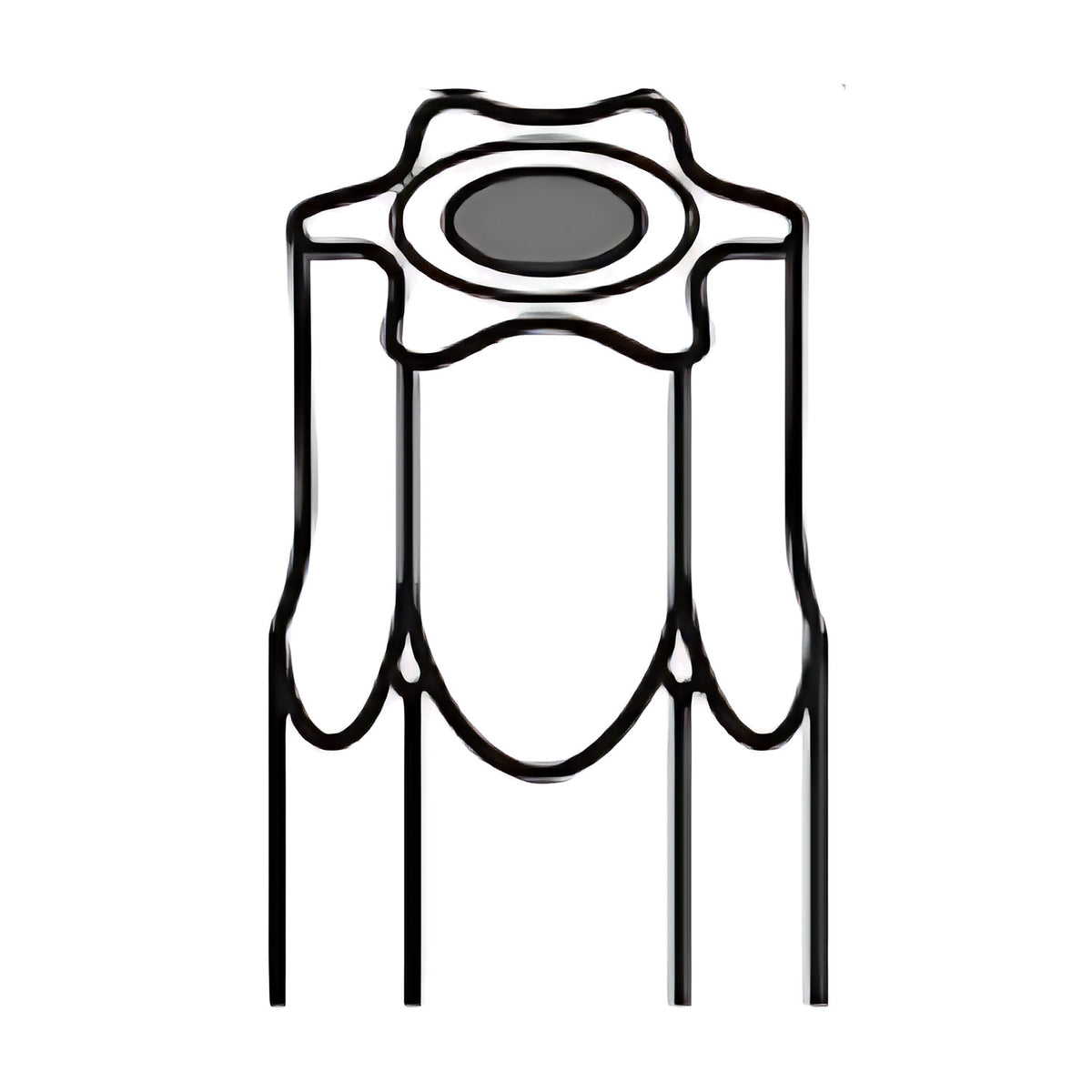 Line drawing of a Torx tamper-proof hex key tip with a centre hole, shown end-on above a side view