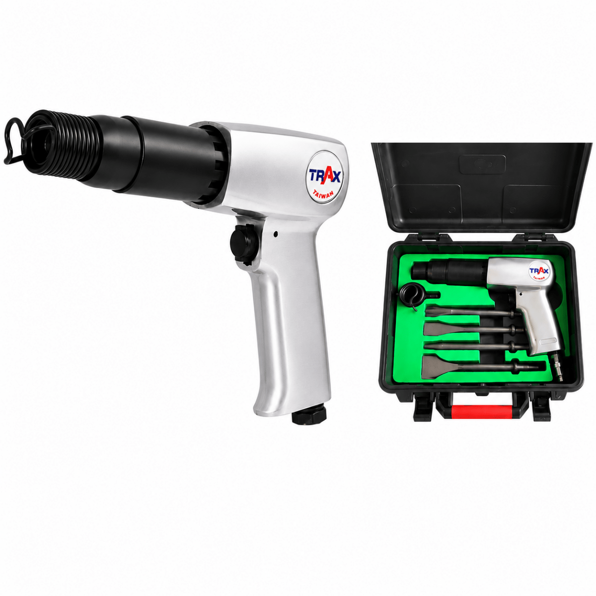 Trax ARX-715RRK Round Shank Long Air Chisel Hammer Kit, 7Pc Kit - AIMS Industrial Supplies