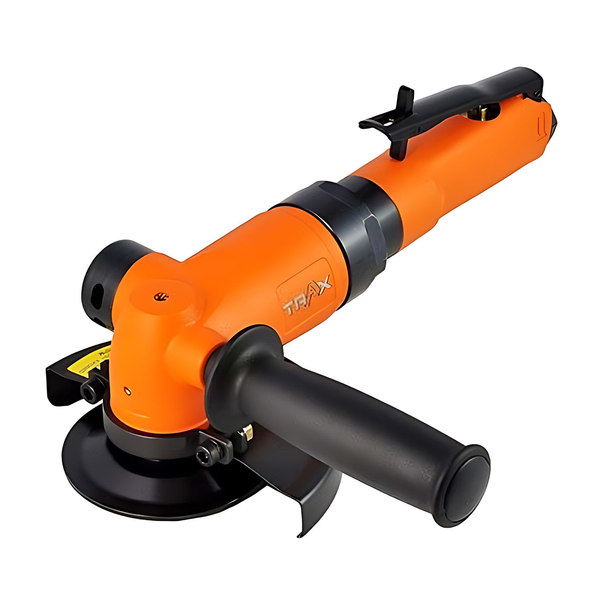 Trax ARX-855 5" air angle grinder, orange body with black side handle, guard and lever throttle