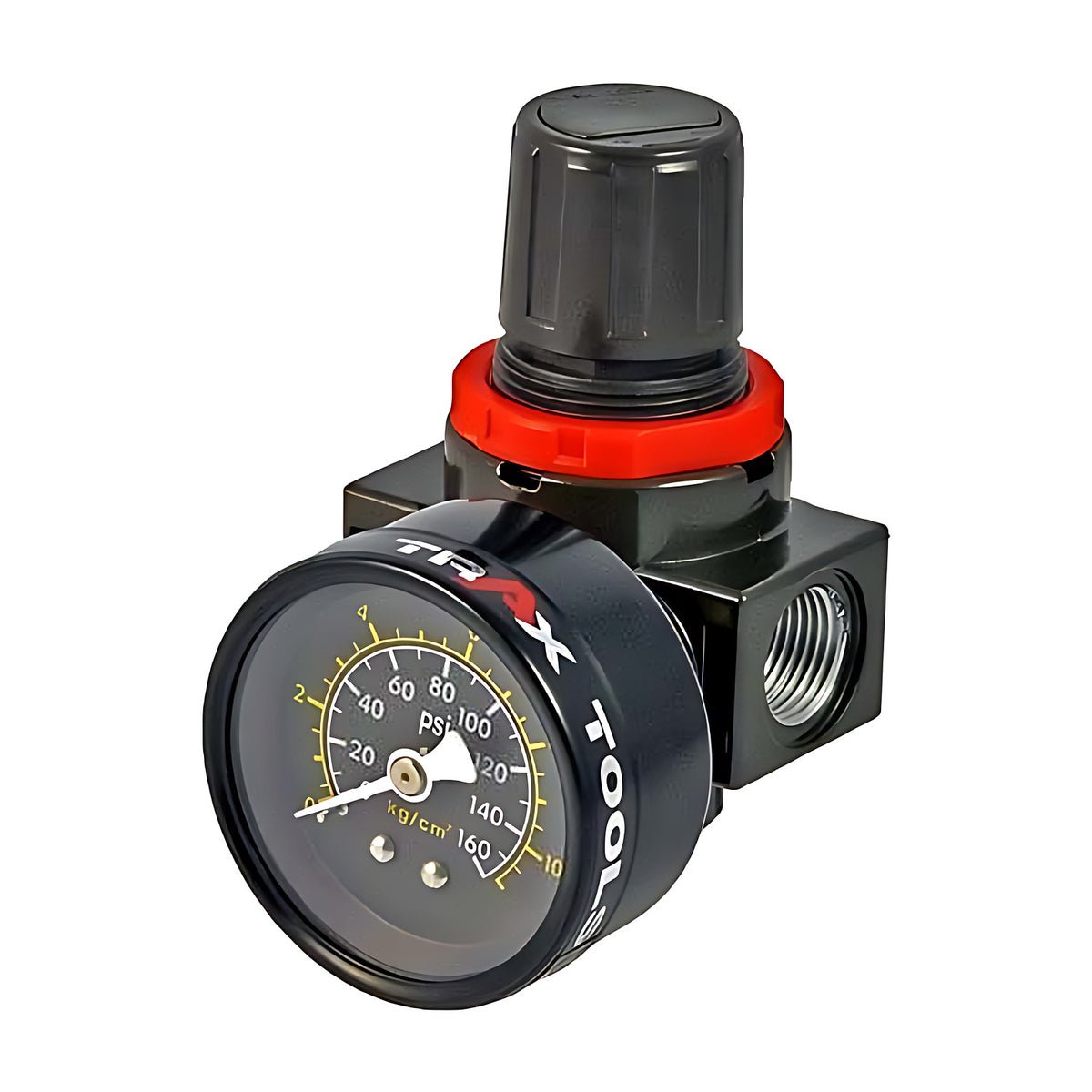 Trax ARX-BR200/300 air regulator with round pressure gauge and red ring, front view on white background