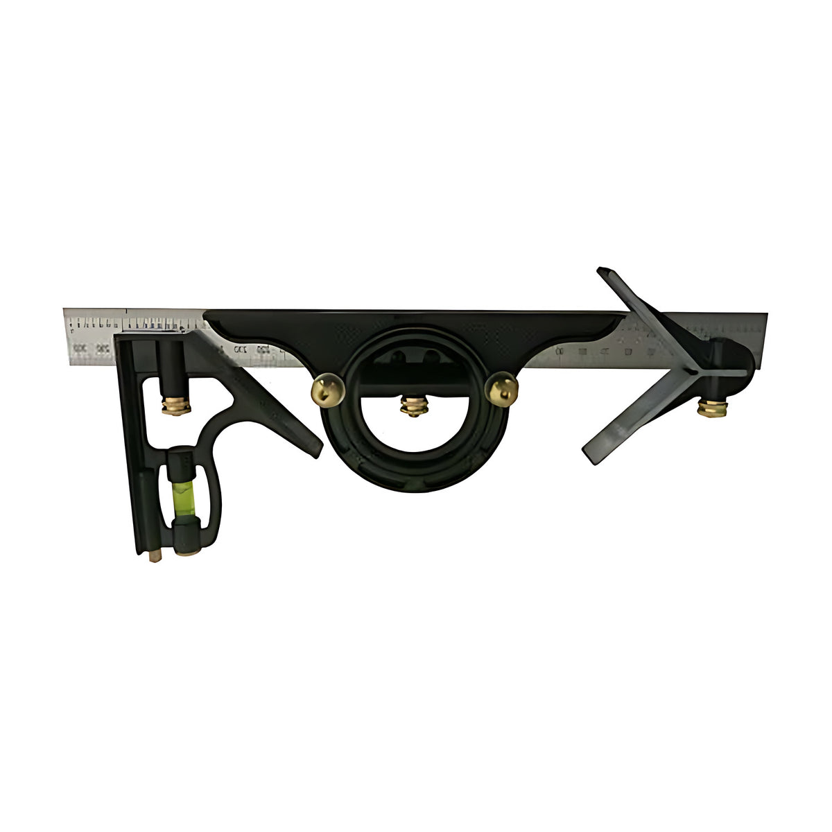 Trax ARX-CS300C combination square set with steel rule, black head and protractor, on white background