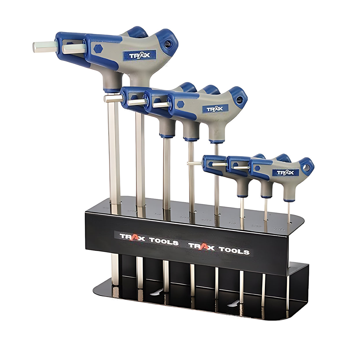 Trax ARX-HKS8 imperial T-handle hex key set of eight keys on a black stand