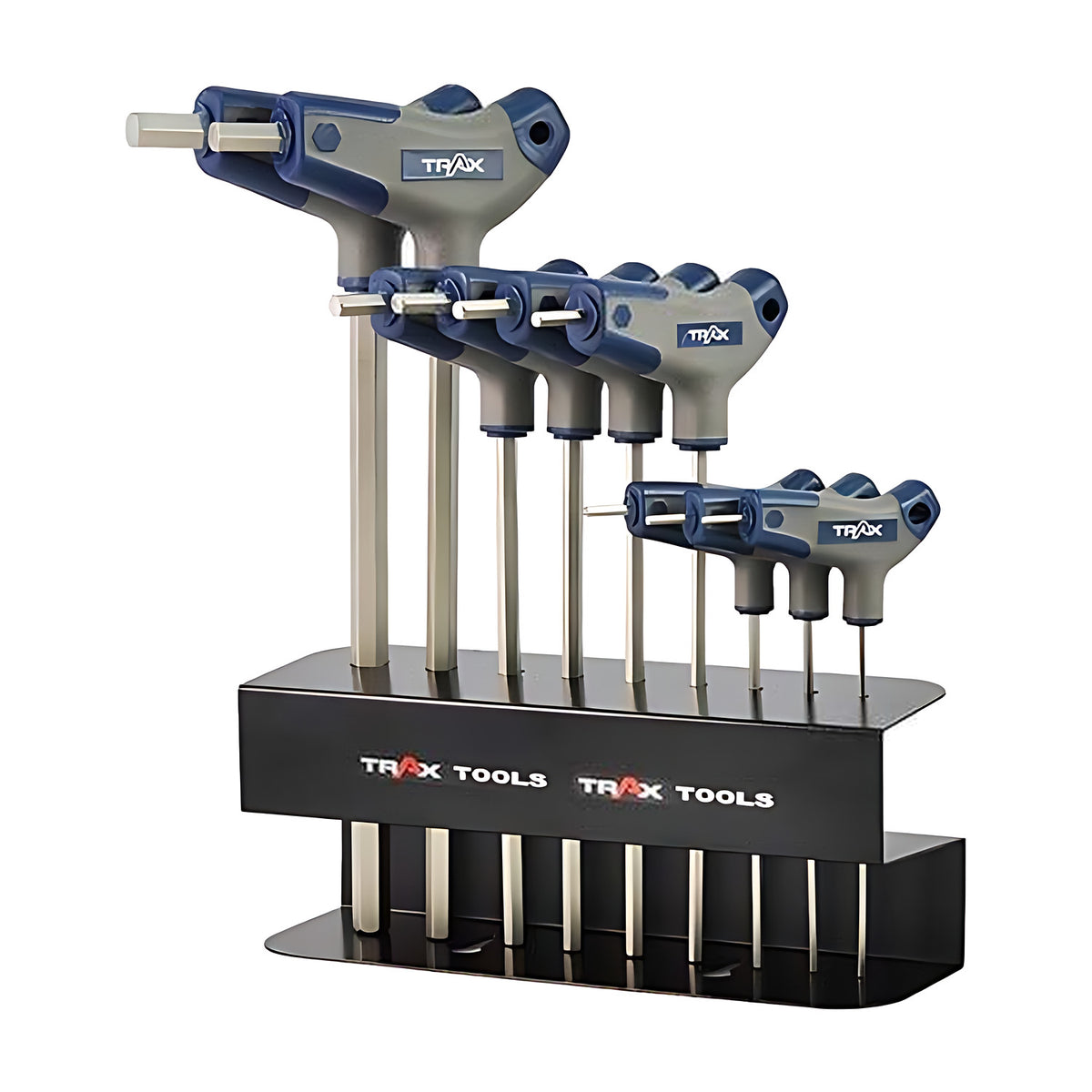 Trax ARX-HMK9 hex key wrench set with T-handles, keys in a black stand, on white background