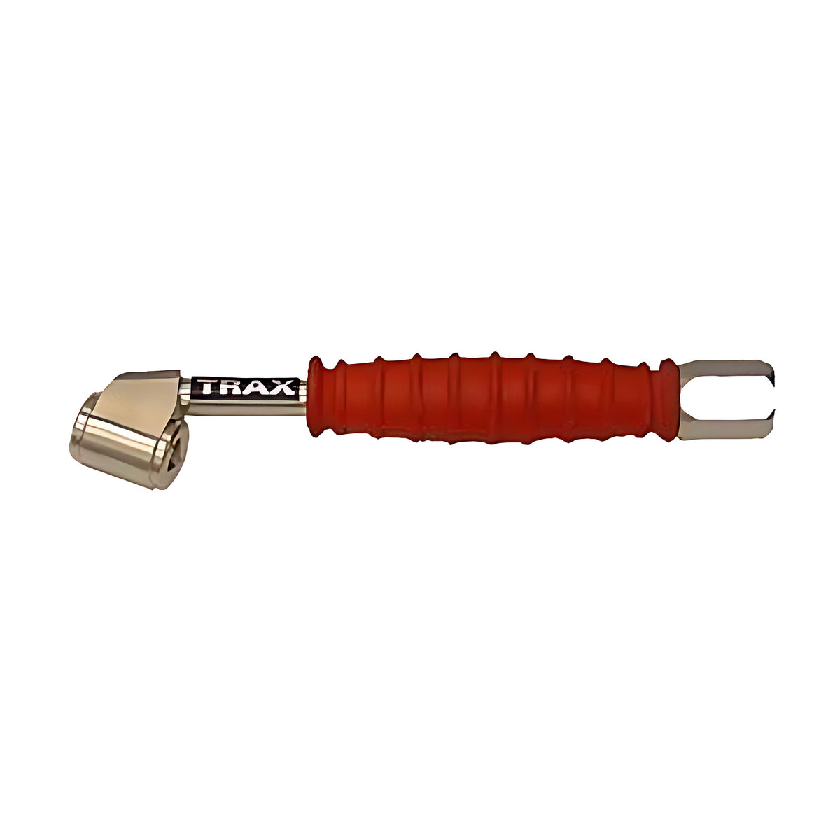 Trax ARX-HS4P dual tyre chuck with red grip handle and brass head, on white background