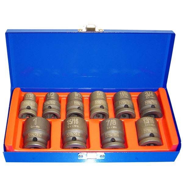Trax AS - 4011S 1/2" Drive Short Imperial Impact Socket Set, 10pcs - AIMS Industrial Supplies