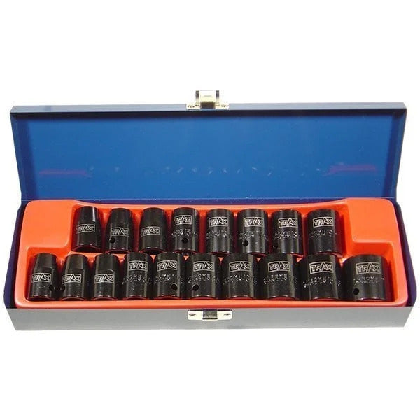 Trax AS-419C 1/2" Dr. Combination Metric & SAE Impact Socket Set 18Pc1