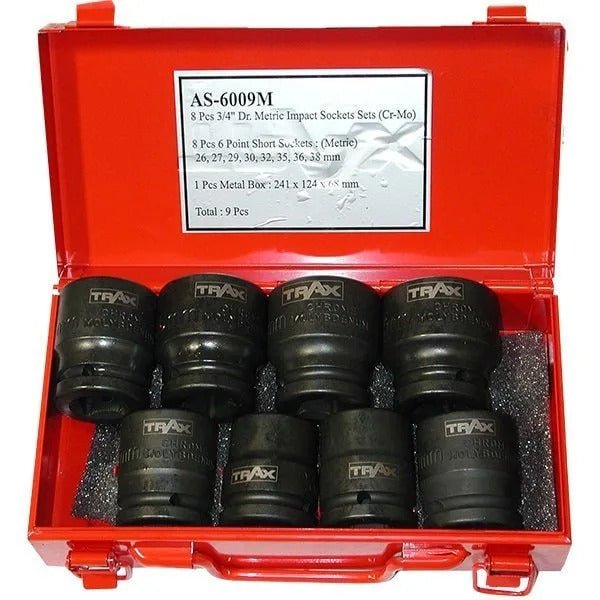Trax AS-6009M 3/4" Drive 6PT Metric Impact Socket Set, 8Pc Set - AIMS Industrial Supplies