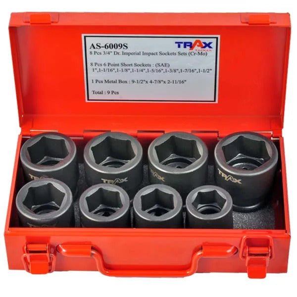 Trax AS-6009S 3/4" Drive 6PT Imperial Impact Socket Set, 8Pc Set - AIMS Industrial Supplies