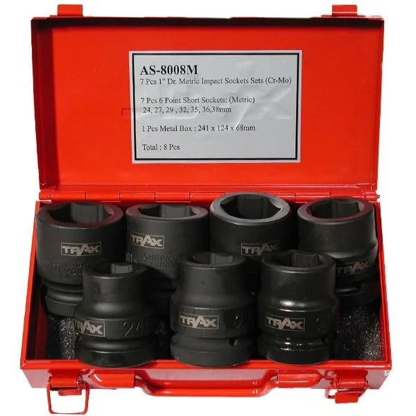 Trax AS-8008M 1" Drive 6PT Metric Impact Socket Set, 7Pc Set1