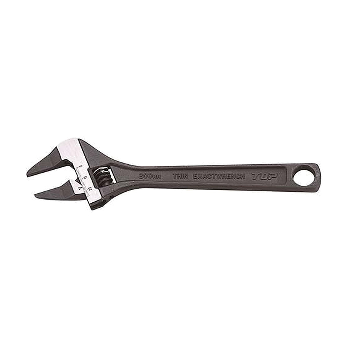 Trax HT-200B 200mm angle type thin jaw adjustable wrench, dark finish, on white background