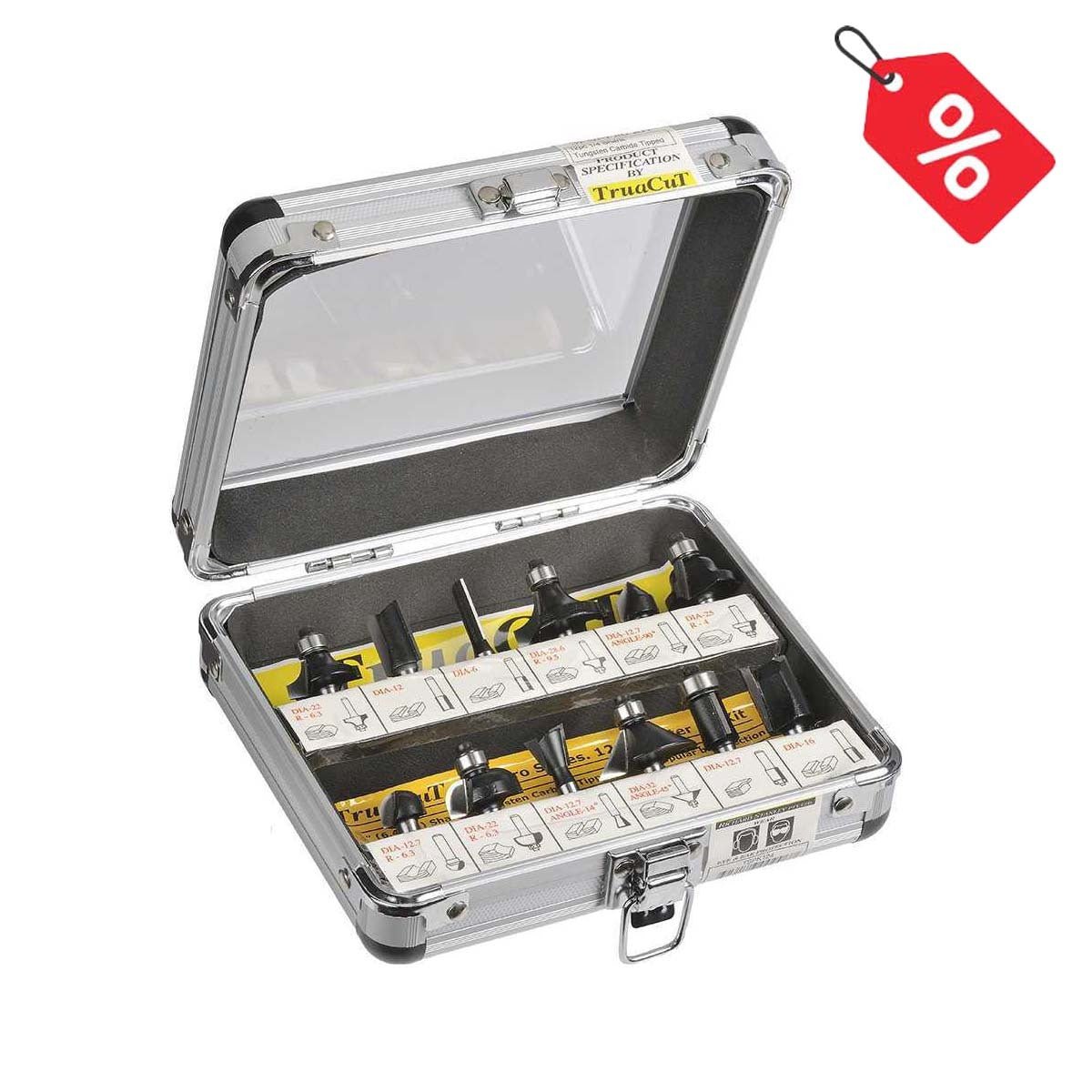 TruaCut 12 Pc 1/4" Shank Semi - Pro Series Router Bit Set - AIMS Industrial Supplies