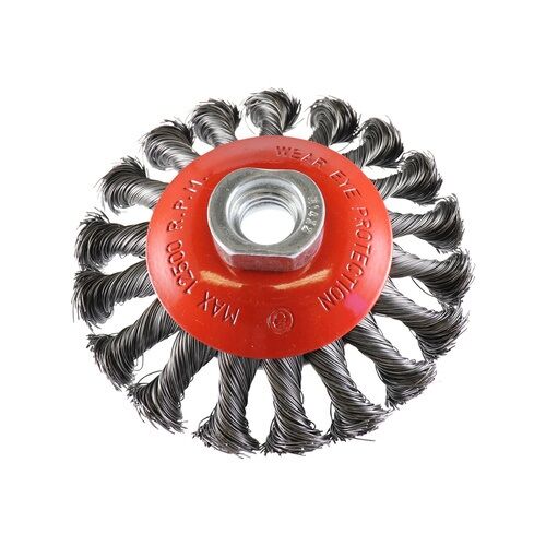 Twist Knot Conical Brush- Rocket, Steel 100mm x M14 - AIMS Industrial Supplies