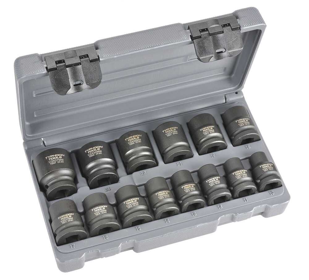 Typhoon Tools 1/2" Drive 10 - 27mm Metric Impact Socket Set, 14 Pieces - AIMS Industrial Supplies