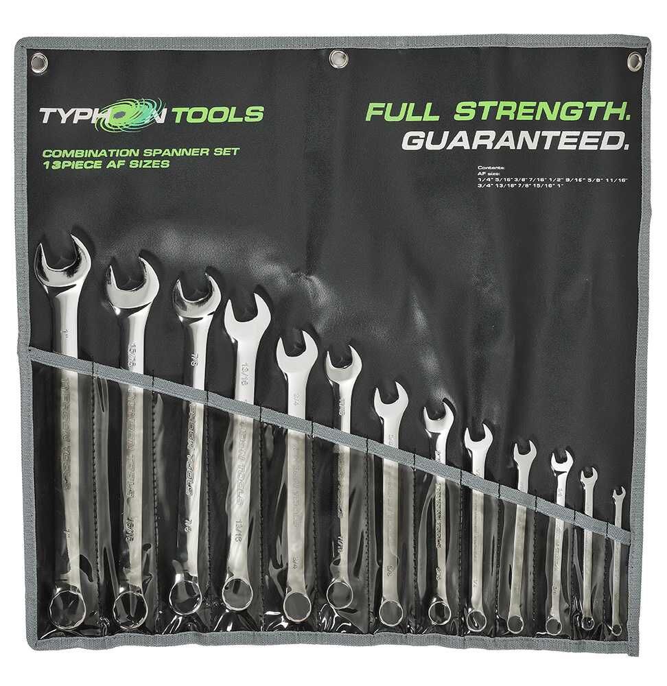 Typhoon Tools 1/4 - 1" AF Imperial Combination Spanner Set, 13 Pieces - AIMS Industrial Supplies