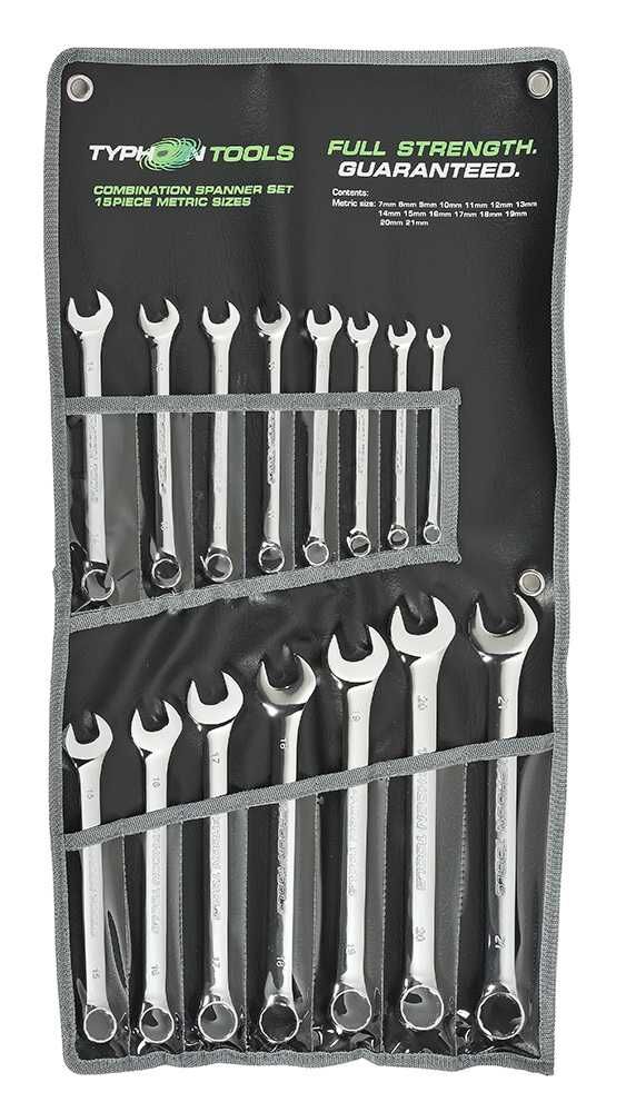 Typhoon Tools 7 - 21mm Metric Combination Spanner Set, 15 Pieces - AIMS Industrial Supplies