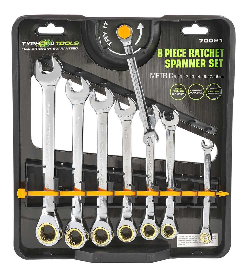 Typhoon Tools Metric Ratchet Spanner Set - 70021, 8 Pieces - AIMS Industrial Supplies