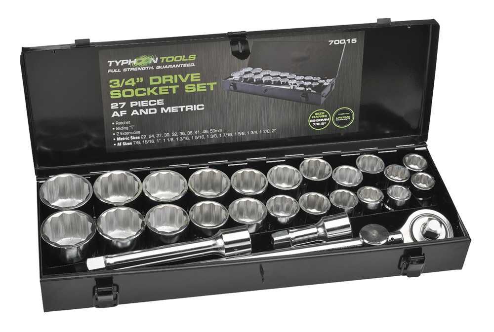 Typhoon Tools Socket Set 3/4" Drive Metric & Imperial , 26 Pieces - AIMS Industrial Supplies