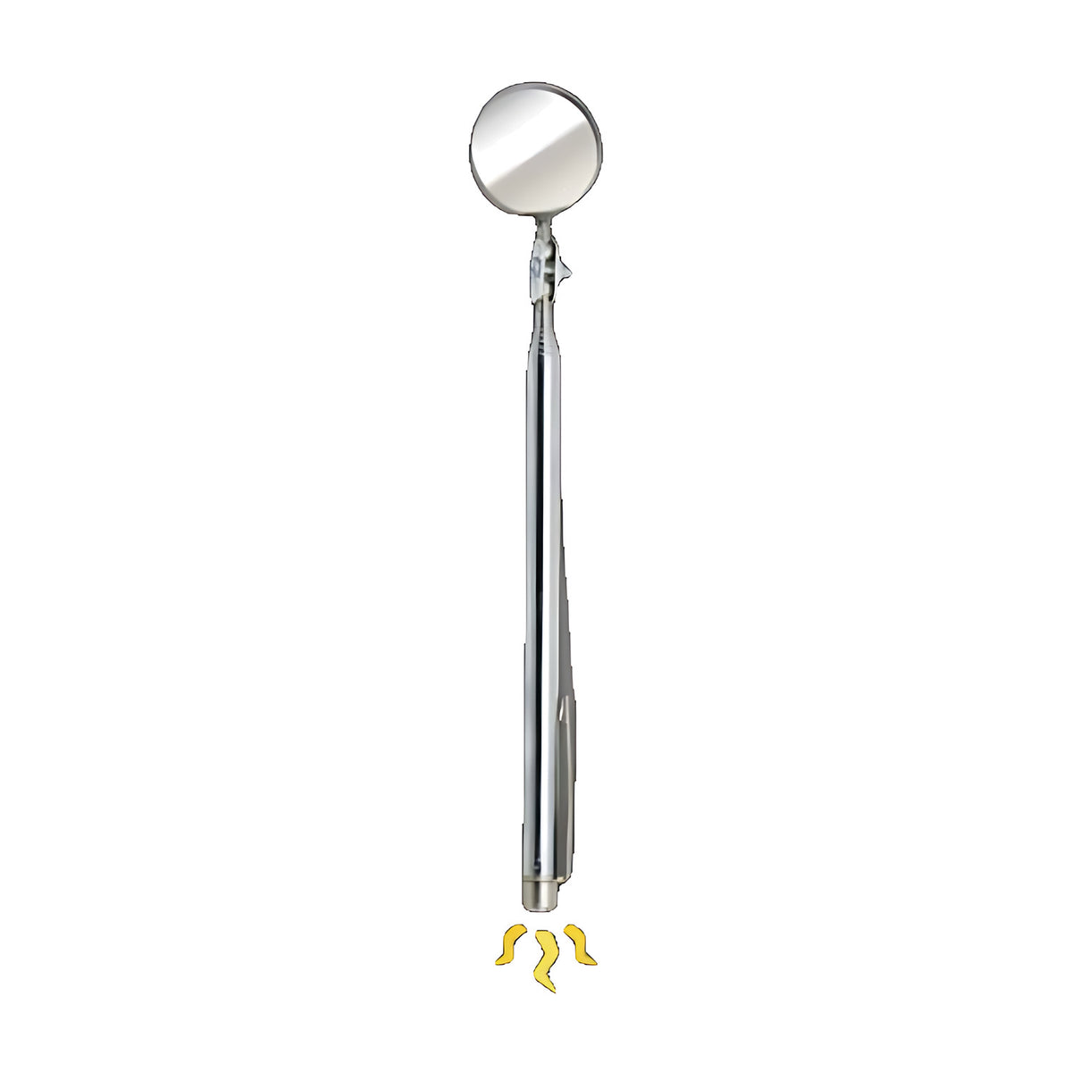 Ullman E-2TM 1-1/4" circular telescoping mirror with magnetic pick-up, yellow magnet lines shown below the handle end