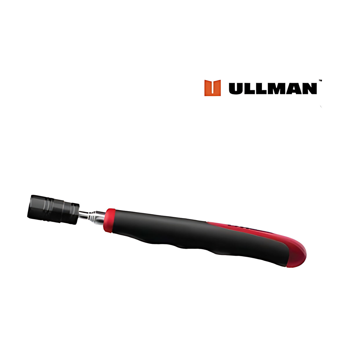 Ullman telescopic magnetic pick-up tool with LED light, black head and red and black grip, with Ullman logo