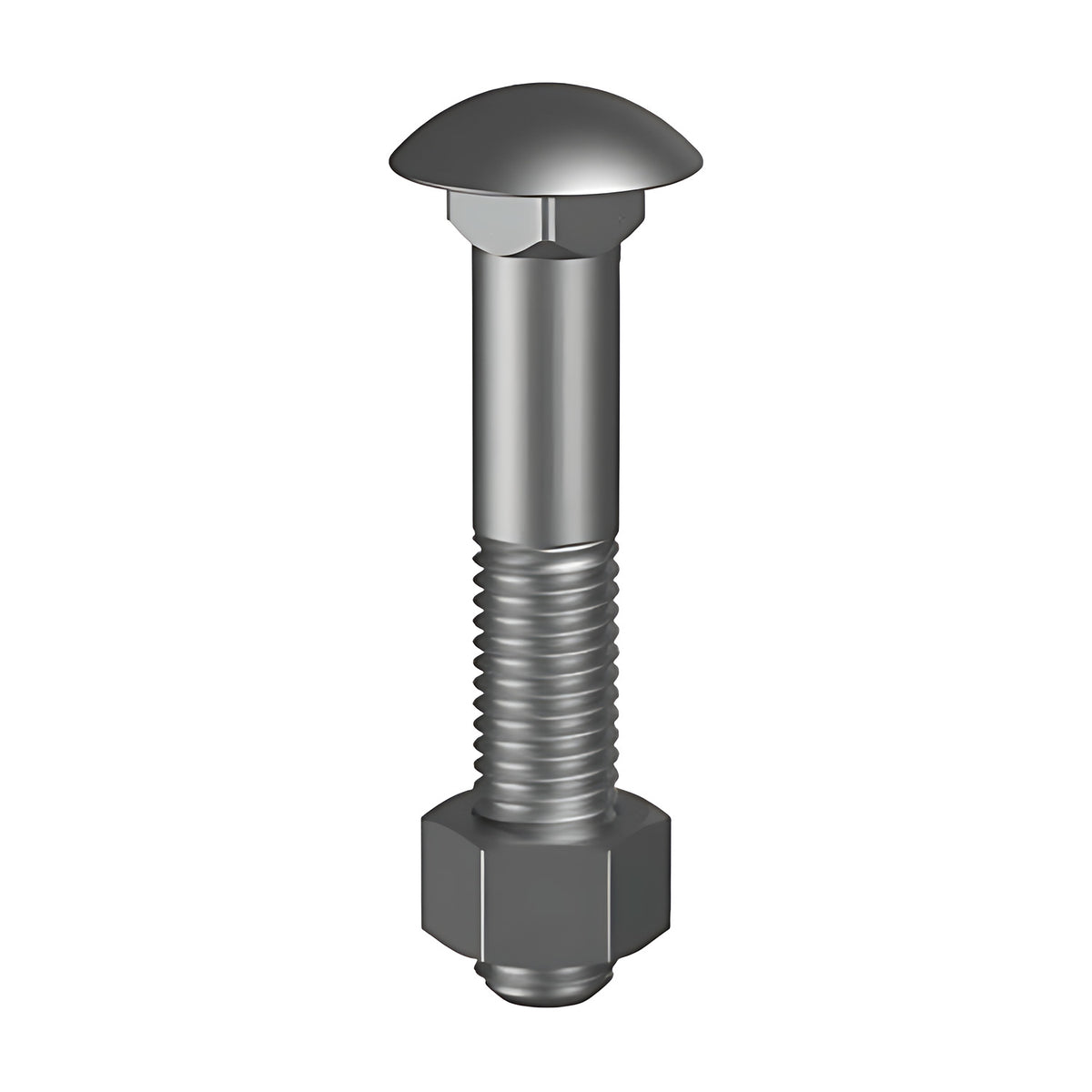 Hobson 7/16" and 1/2" UNC cup head bolt and nut, zinc plated, domed round head and hex nut on the threaded end