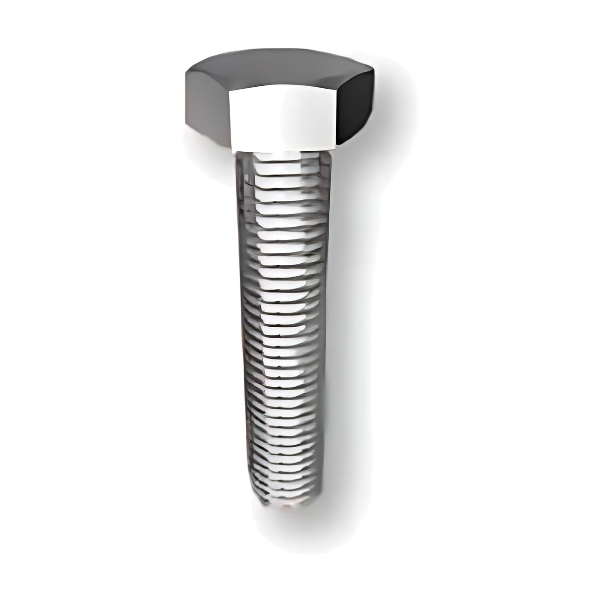 Hobson UNC hex set screw 5/16", 3/8" and 7/16", zinc plated, shown upright with hex head on top and a soft shadow