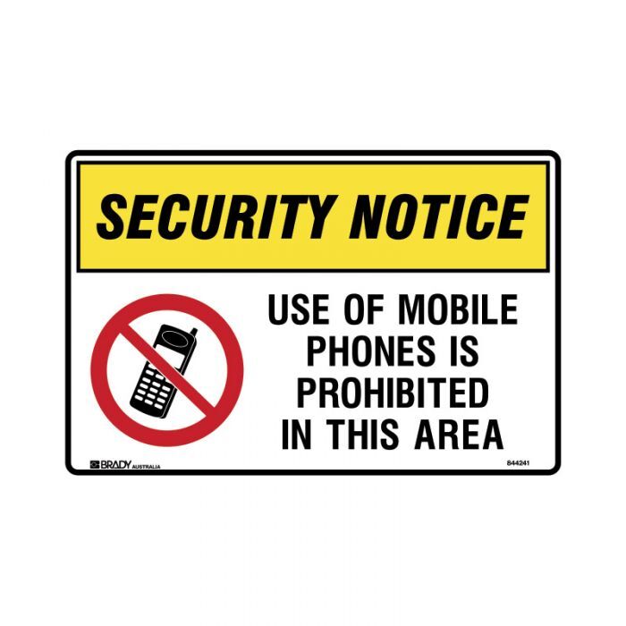 Use Of Mobile Phones Is Prohibited In This Area 180 x 250mm Face-Adhesive Vinyl