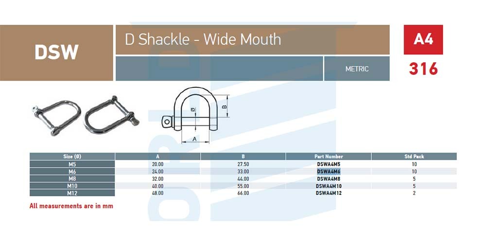 Wide Mouth D Shackle - 316 Stainless Steel2
