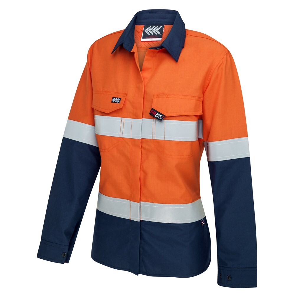 Women Hi-Vis FR Button-Up Shirt W/ Reflective Tape PPE22