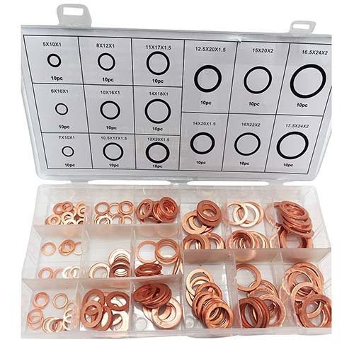 Workshop Buddy Copper Washer Grab Kit (5 x10x1mm - 17.5x24x2mm), 150 Pieces - AIMS Industrial Supplies