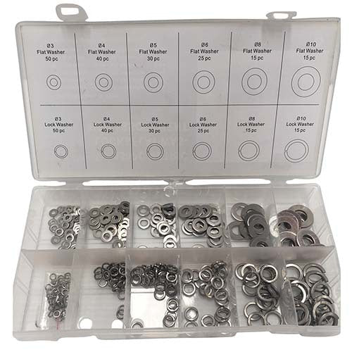 Workshop Buddy Lock and Flat Washer Grab Kit (3 - 10mm), 350 Pieces - AIMS Industrial Supplies