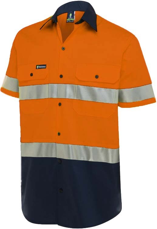 WS Workwear Horizontal Vented Mens Button-Up Shirt Orange/Navy XL
