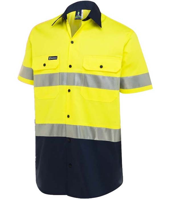 WS Workwear Horizontal Vented Mens Button-Up Shirt Yellow/Navy 2XL