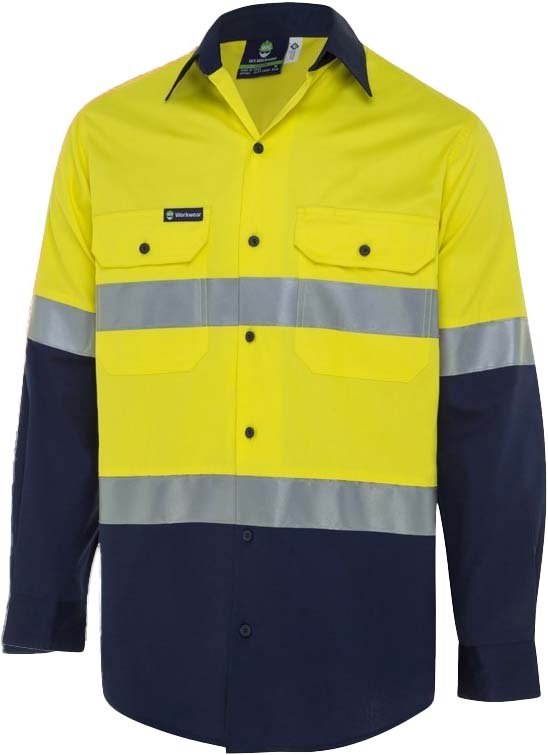WS Workwear Horizontal Vented Mens Hi-Vis Button-Up Shirt Yellow/Navy 6XL