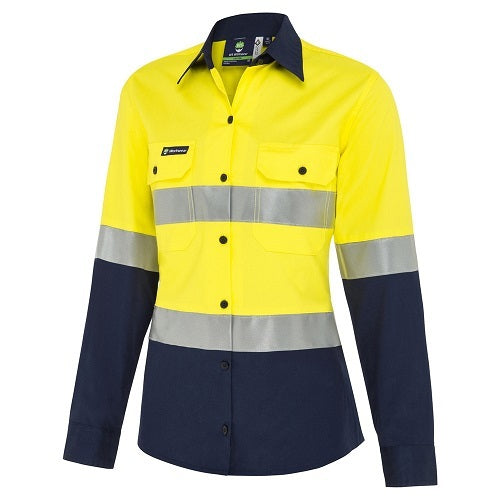 WS Workwear Koolflow Womens Hi-Vis Button-Up Shirt, Yellow/Navy -Size 6
