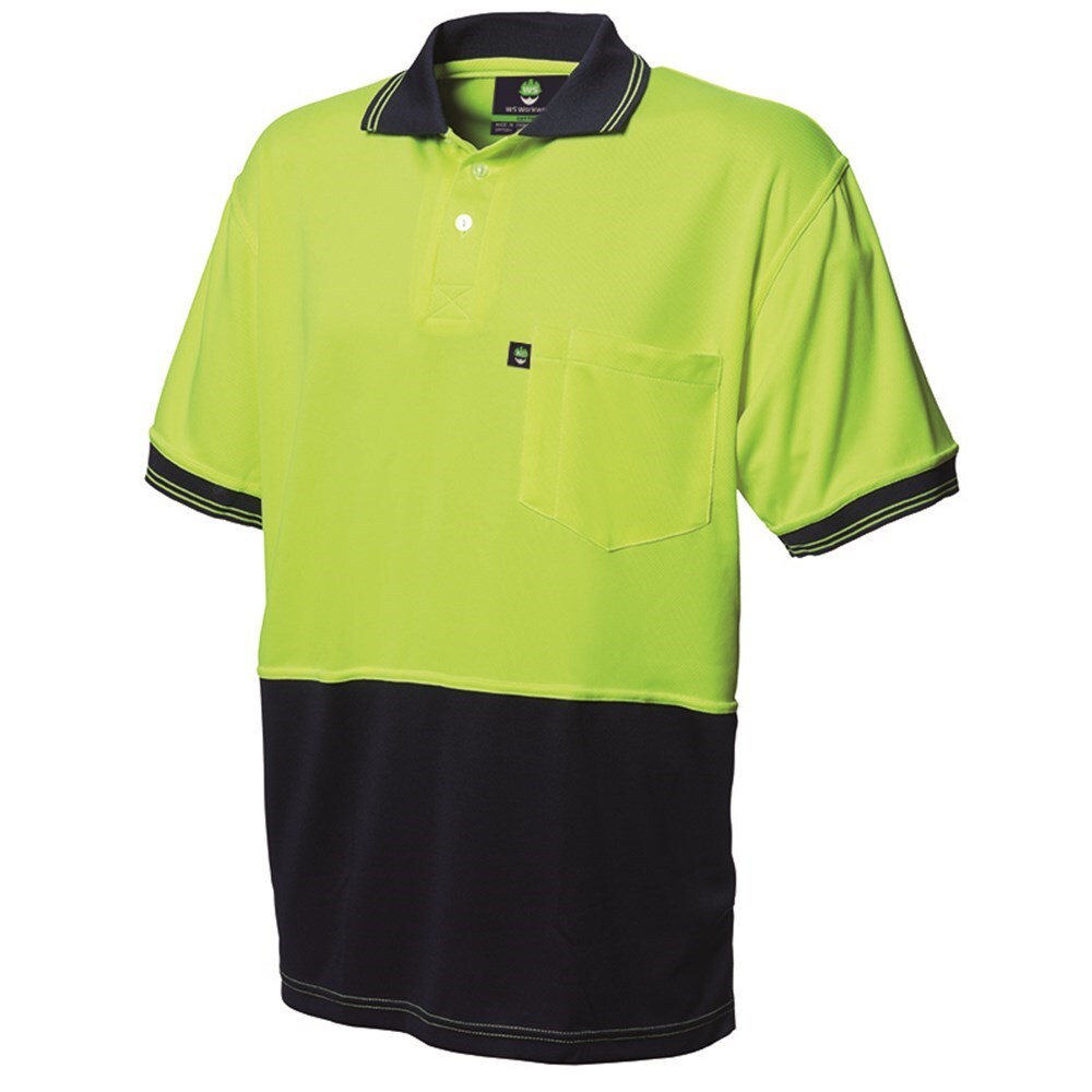 WS Workwear Koolmesh Hi-Vis Polo Shirt Lime/Navy, Large