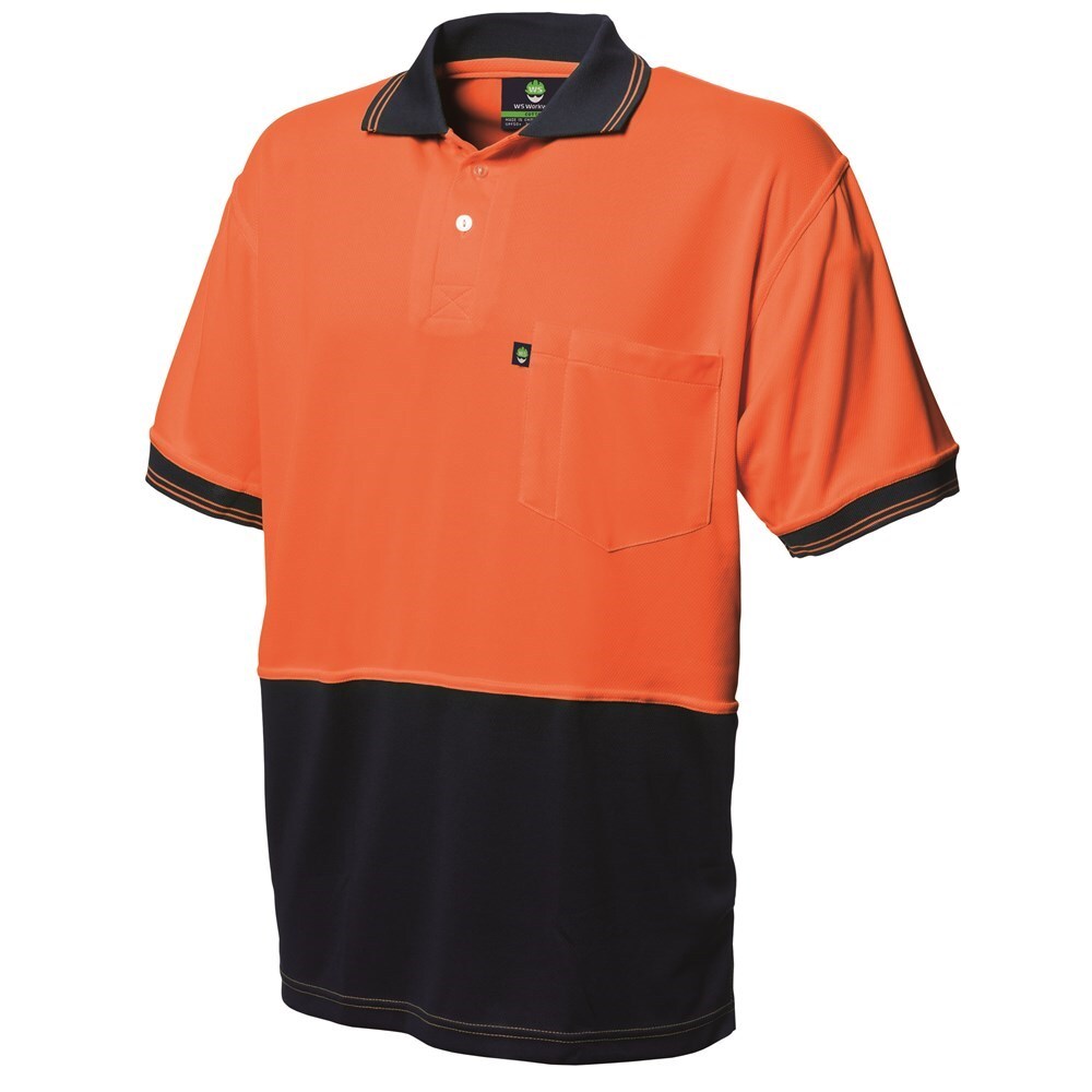 WS Workwear Koolmesh Hi-Vis Polo Shirt Orange/Navy, Medium