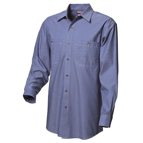 WS Workwear Mens Chambray Button-Up Shirt Denim Blue, L - AIMS Industrial Supplies