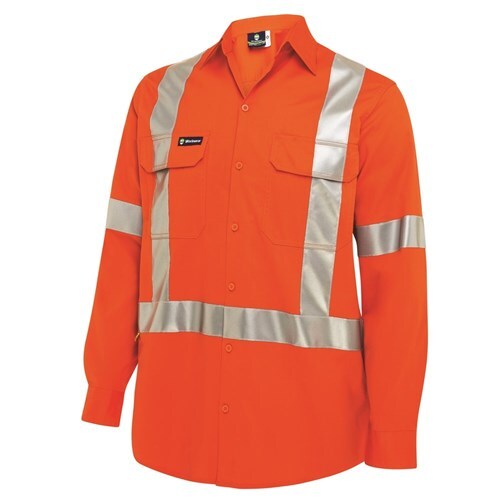 WS Workwear Mens Hi-Vis Button-Up Shirt w/ H-X Reflective Tape Orange1