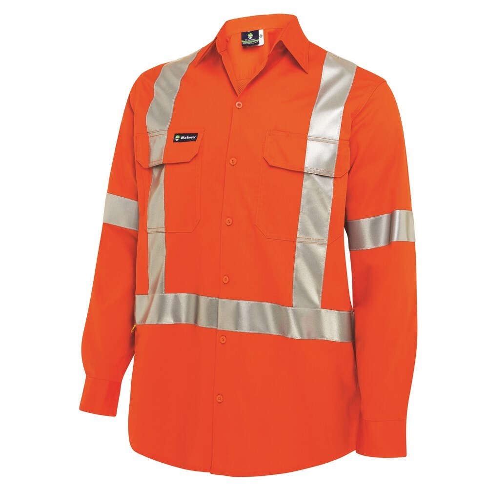 WS Workwear Mens Hi-Vis Button-Up Shirt W/ H-X-Reflective Tape, XL